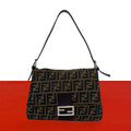 Fendi Mamma Bucket Zucca FF Logo Canvas Leather Semi Bag Brown
