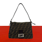 Fendi Mamma Bucket Zucca FF Logo Canvas Leather Semi Bag Brown