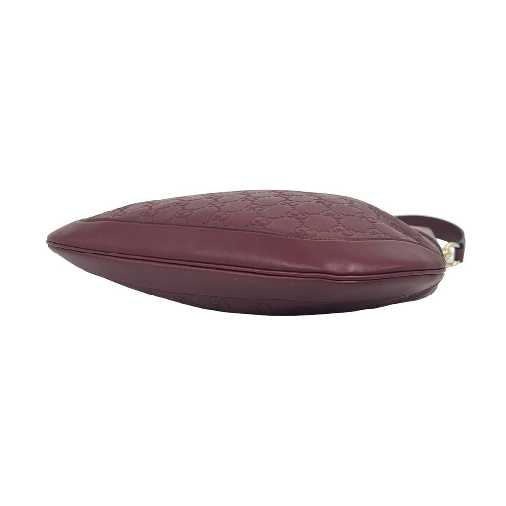 Gucci Guccissima B Logo Stamp Leather Semi Hobo Wine Red — view 8