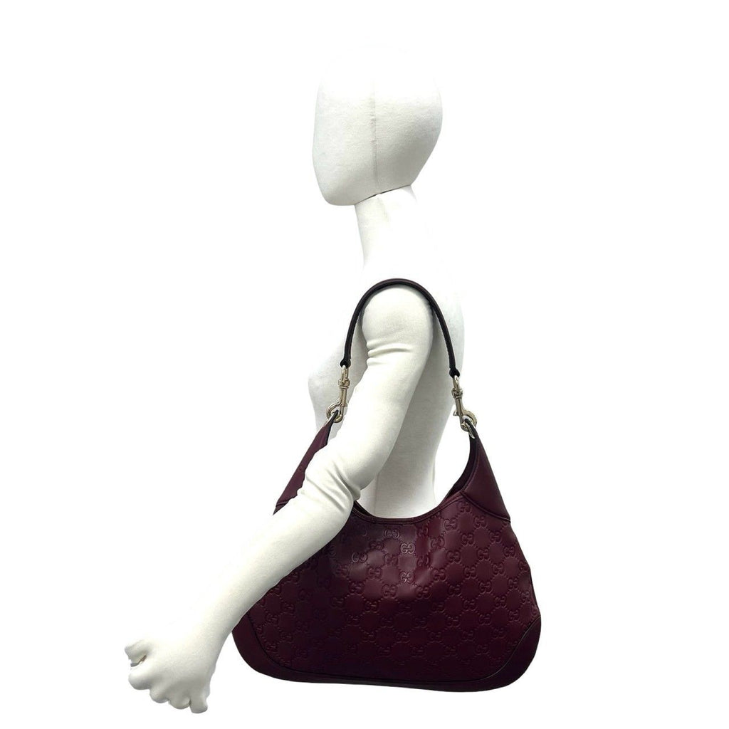 Gucci Guccissima B Logo Stamp Leather Semi Hobo Wine Red — view 2