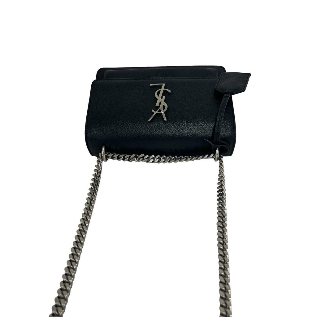 Saint Laurent Paris Sunset YSL Logo Leather 2-Way Shoulder Bag Pochette Black — view 4