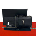 Saint Laurent Paris Sunset YSL Logo Leather 2-Way Shoulder Bag Pochette Black