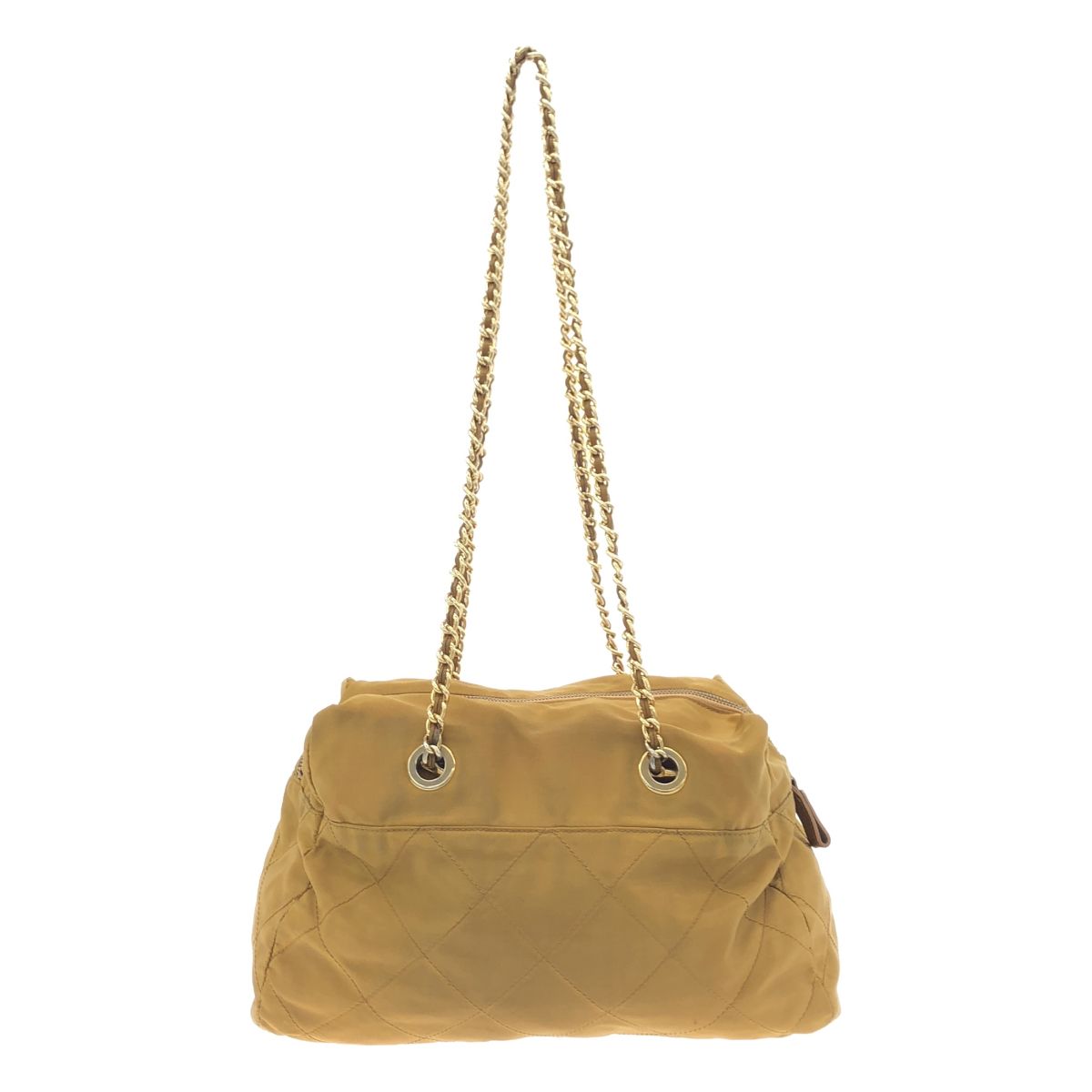 Prada Vintage Quilted Nylon Chain Shoulder Bag Yellow — view 2