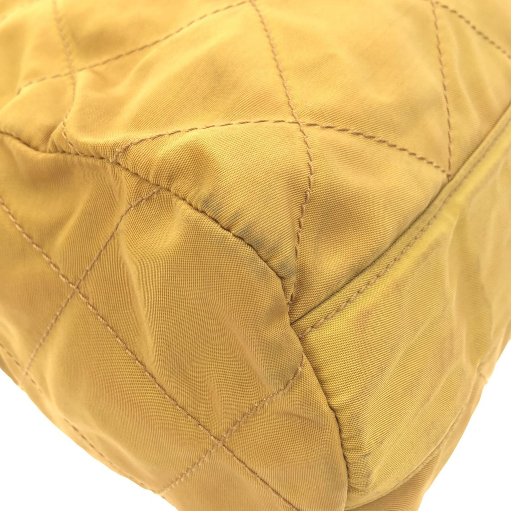 Prada Vintage Quilted Nylon Chain Shoulder Bag Yellow — view 8