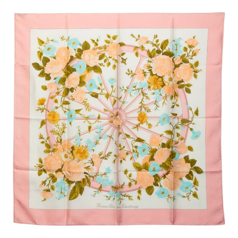 Hermes Carre 90 Romantique Romantic Scarf Pink Silk