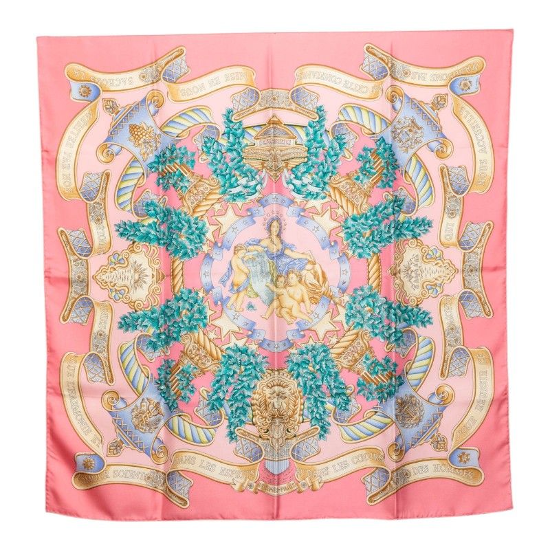Hermes Carre 90 Europe Scarf Pink Multicolor Silk