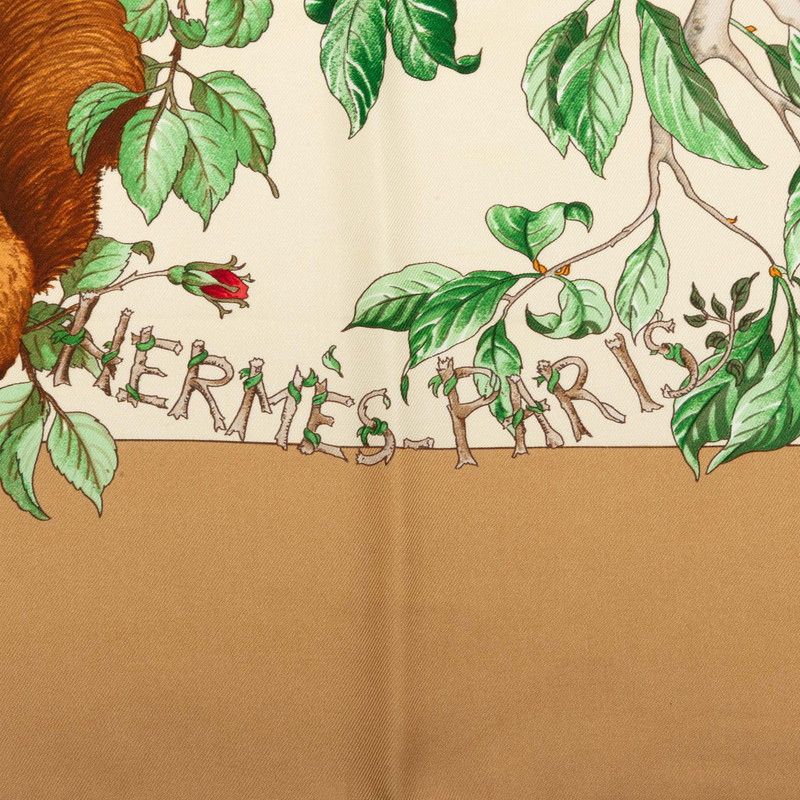 Hermes Carre 90 in the Forest AU Coeur Des Bois Scarf Beige Multicolor Silk — view 3