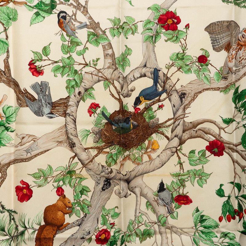 Hermes Carre 90 in the Forest AU Coeur Des Bois Scarf Beige Multicolor Silk — view 2