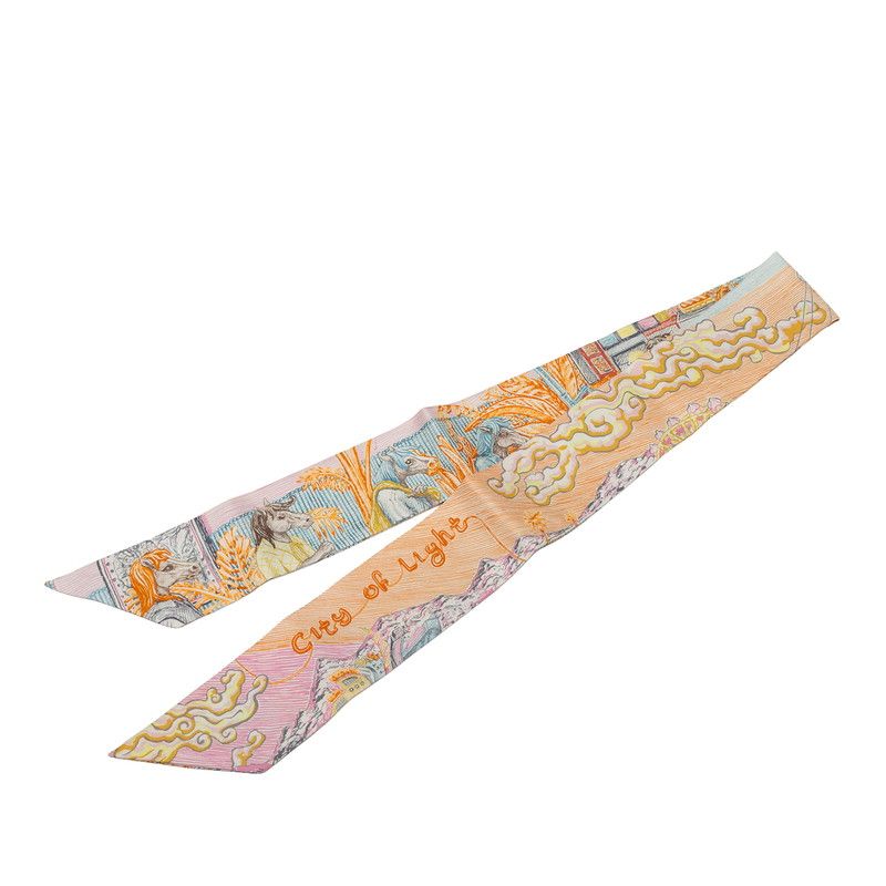 Hermes Twilly City of Light Scarf Orange Multicolor Silk