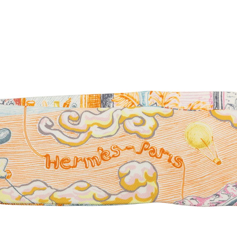 Hermes Twilly City of Light Scarf Orange Multicolor Silk — view 4