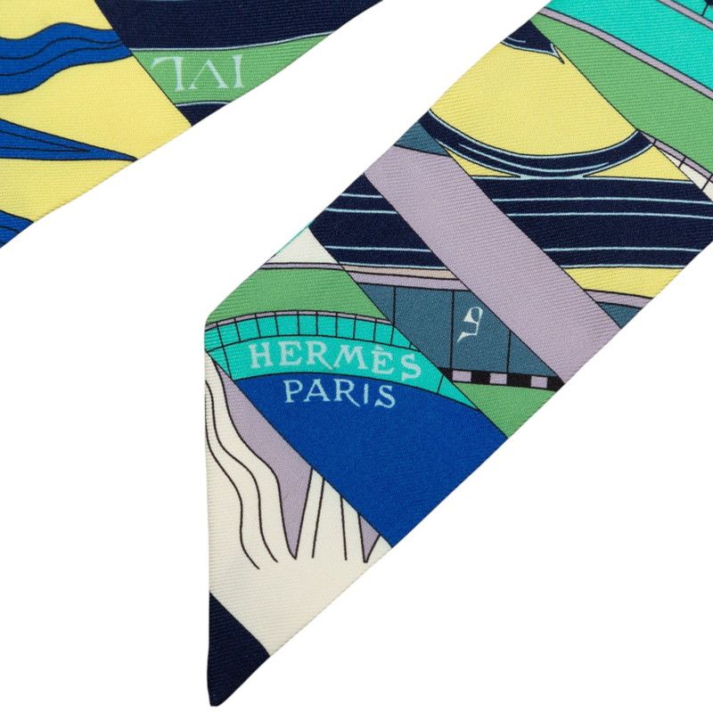 Hermes Twilly New Astrology Astrologie Nouvelle Scarf Green Multicolor Silk — view 3