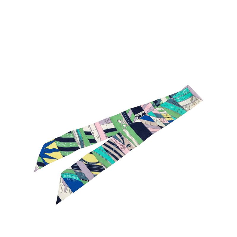 Hermes Twilly New Astrology Astrologie Nouvelle Scarf Green Multicolor Silk