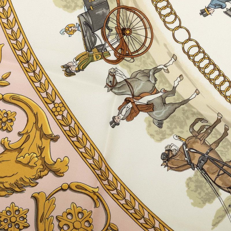 Hermes Carre 90 Walk to Longchamps la Promenade de Scarf Pink Multicolor Silk — view 3