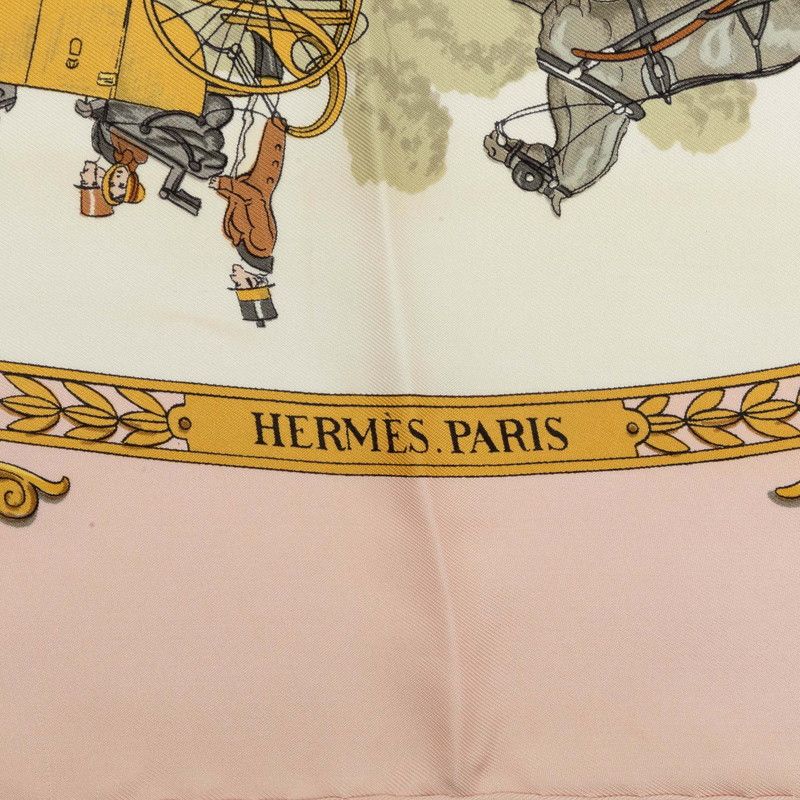 Hermes Carre 90 Walk to Longchamps la Promenade de Scarf Pink Multicolor Silk — view 6