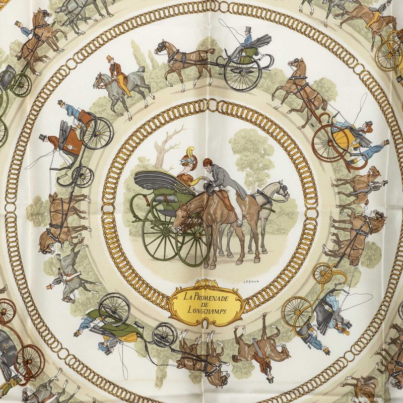 Hermes Carre 90 Walk to Longchamps la Promenade de Scarf Pink Multicolor Silk — view 2