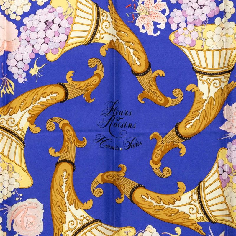 Hermes Carre 90 Fleurs Et Raisins Grape Flower Scarf Purple Multicolor Silk — view 2