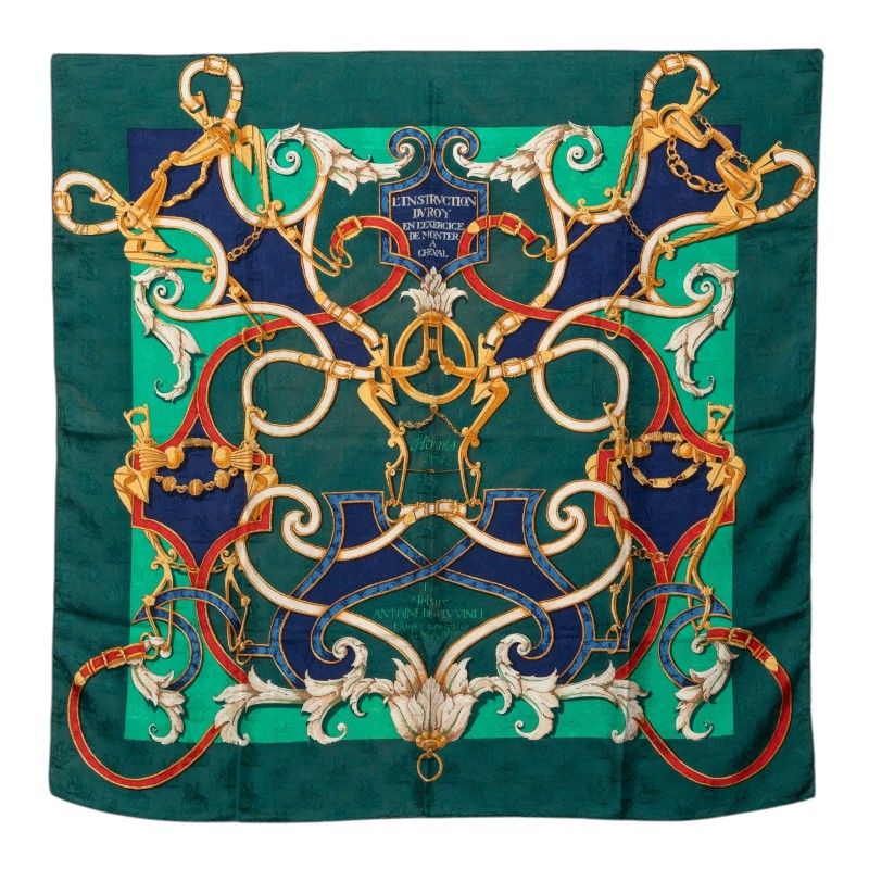 Hermes Carre 90 L'instruction du Roy Imperial Studies Scarf Green Multicolor