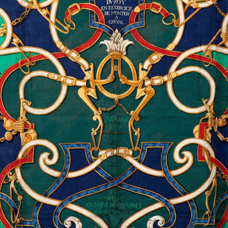 Hermes Carre 90 L'instruction du Roy Imperial Studies Scarf Green Multicolor — view 2