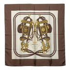 Hermes Carre 90 Brid Gala Ceremonial Bridle Scarf Brown Multicolor Silk
