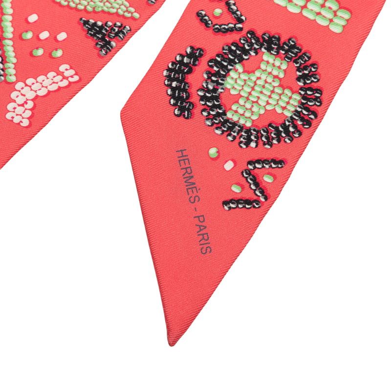 Hermes Twilly Kelly en Perles Scarf Pink Silk — view 2