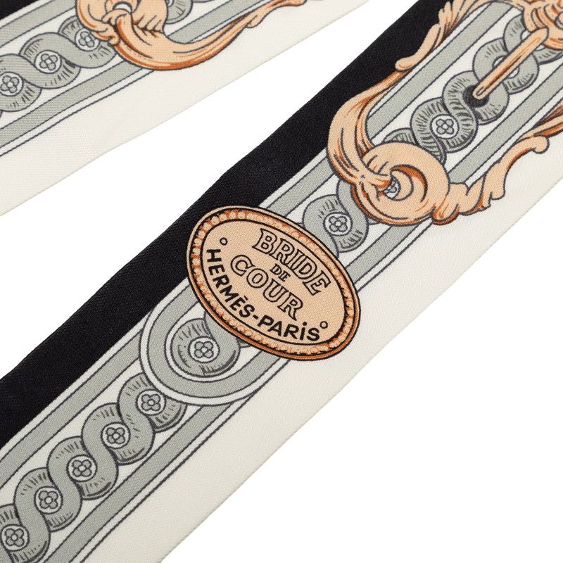 Hermes Twilly Bride de Cour Scarf Gray White Black Silk — view 3