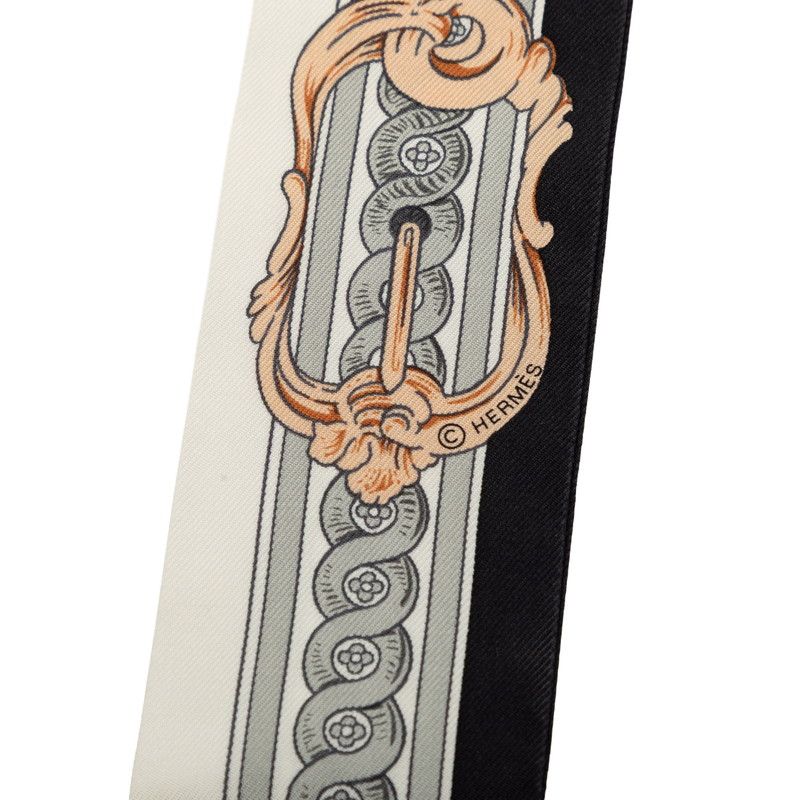 Hermes Twilly Bride de Cour Scarf Gray White Black Silk — view 4