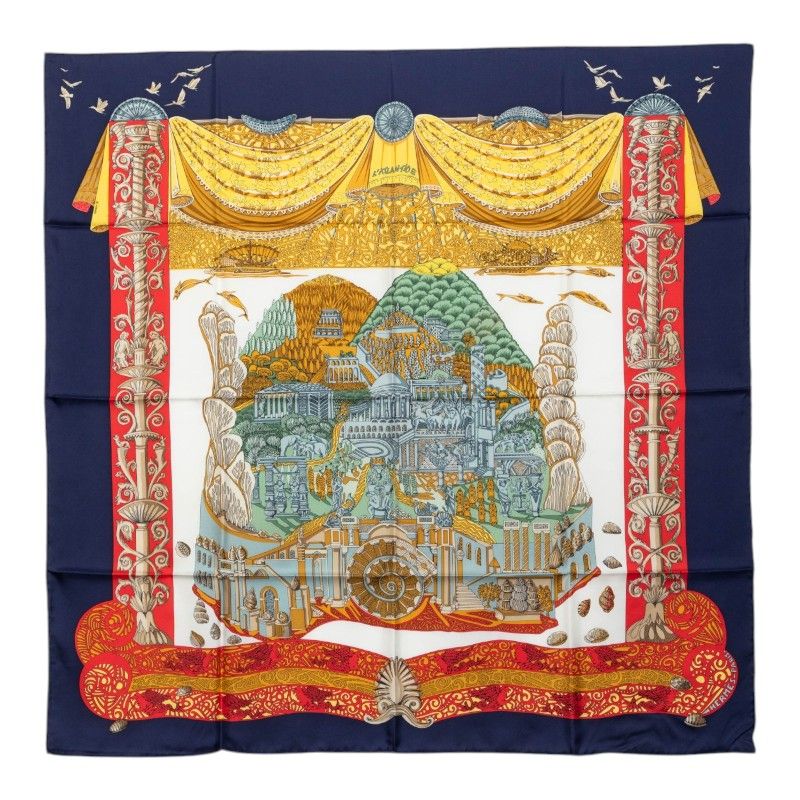 Hermes Carre 90 Atlantis L'atlantide Scarf Navy Multicolor Silk