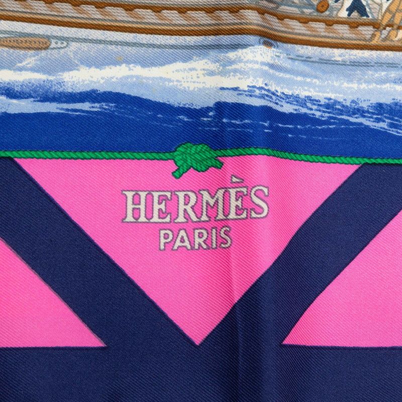 Hermes Carre 90 Rafales Gale Scarf Blue Pink Multicolor Silk — view 4