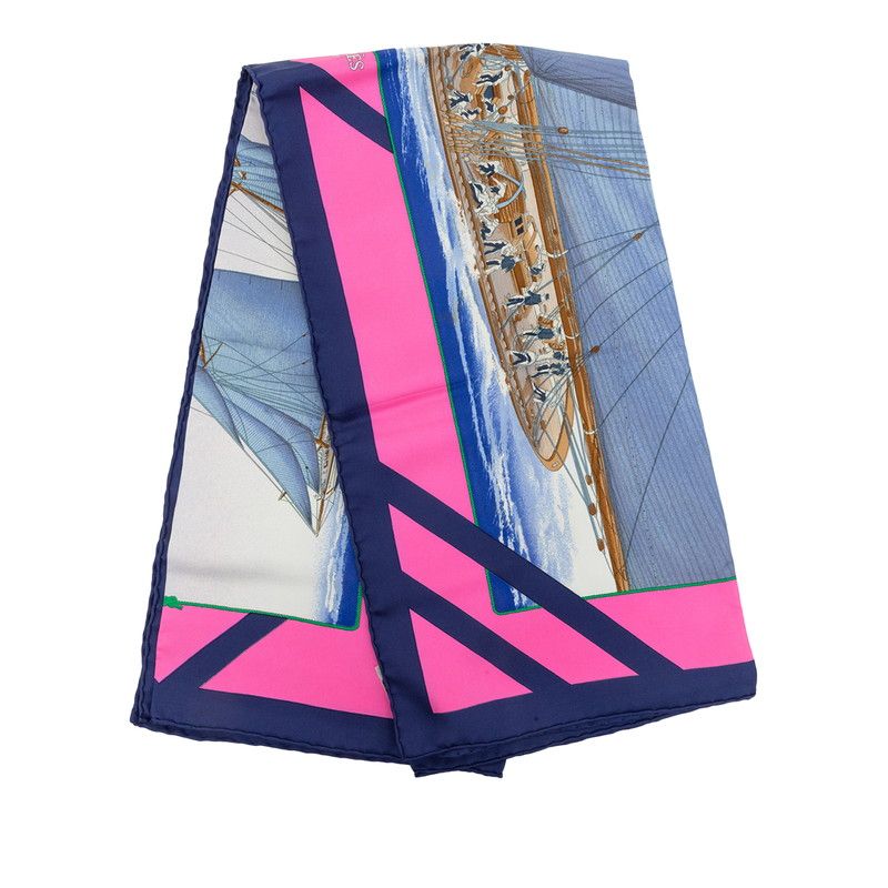 Hermes Carre 90 Rafales Gale Scarf Blue Pink Multicolor Silk — view 6