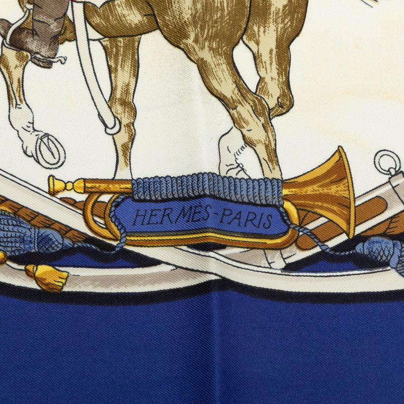Hermes Carre 90 Marine Et Cavalerie Sea and Cavalry Scarf Blue Multicolor Silk — view 6