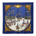 Hermes Carre 90 Marine Et Cavalerie Sea and Cavalry Scarf Blue Multicolor Silk