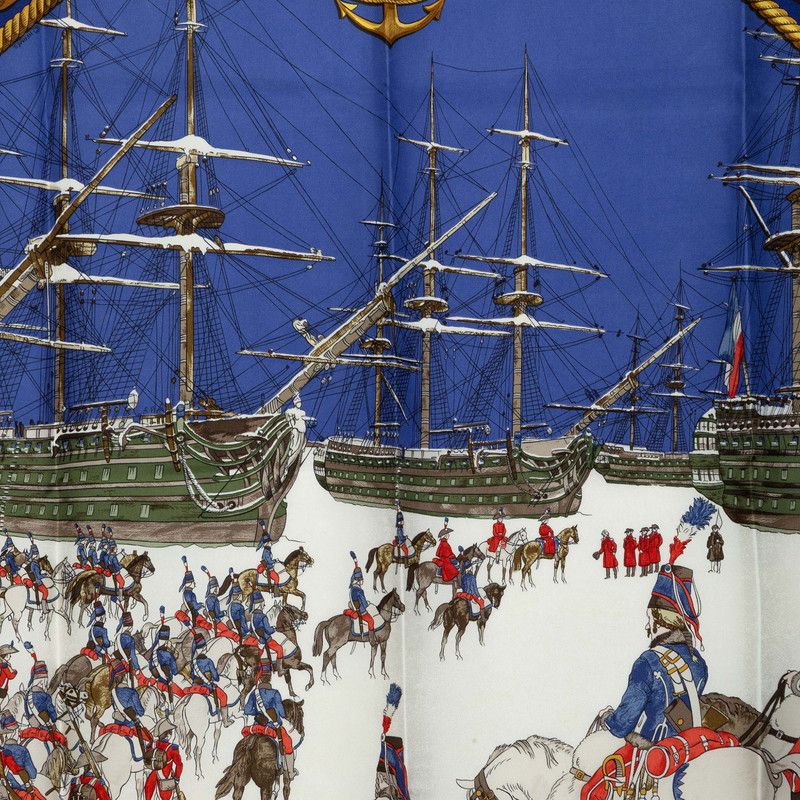 Hermes Carre 90 Marine Et Cavalerie Sea and Cavalry Scarf Blue Multicolor Silk — view 2