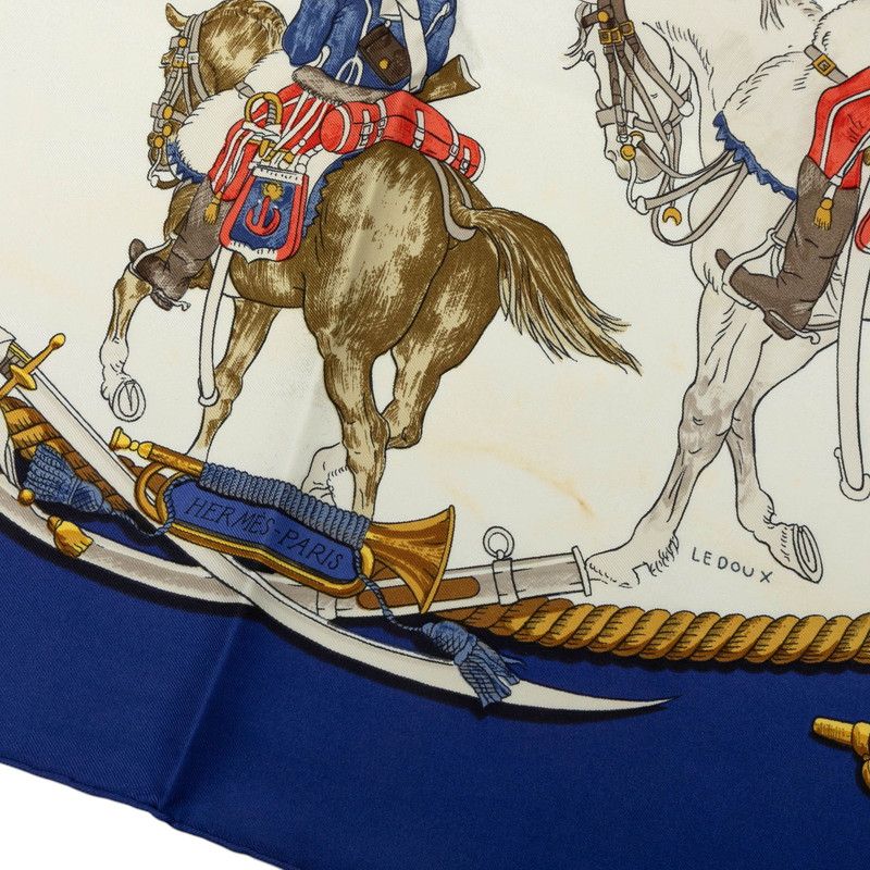 Hermes Carre 90 Marine Et Cavalerie Sea and Cavalry Scarf Blue Multicolor Silk — view 5