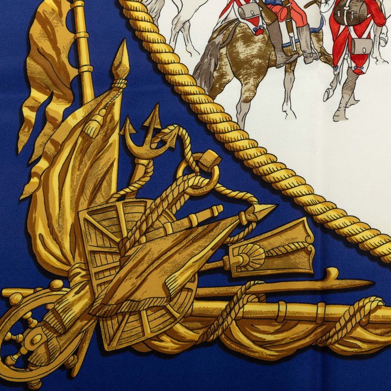 Hermes Carre 90 Marine Et Cavalerie Sea and Cavalry Scarf Blue Multicolor Silk — view 3