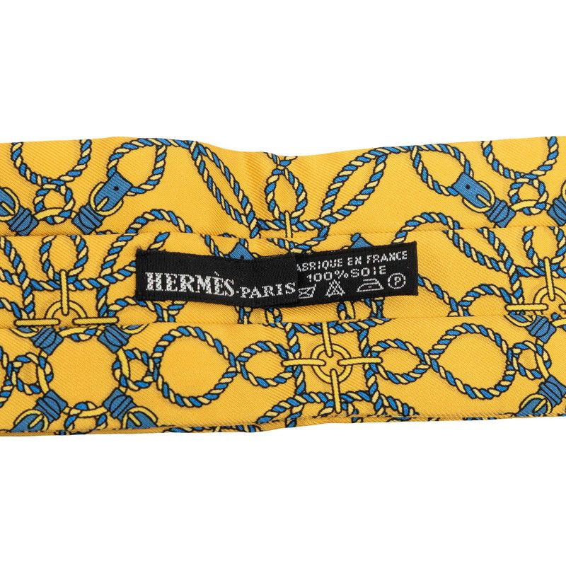 Hermes Ascot Tie Scarf Yellow Blue Silk — view 4