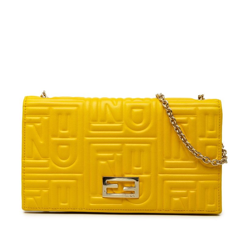 Fendi Wallet Yellow Leather with Matelasse Chain