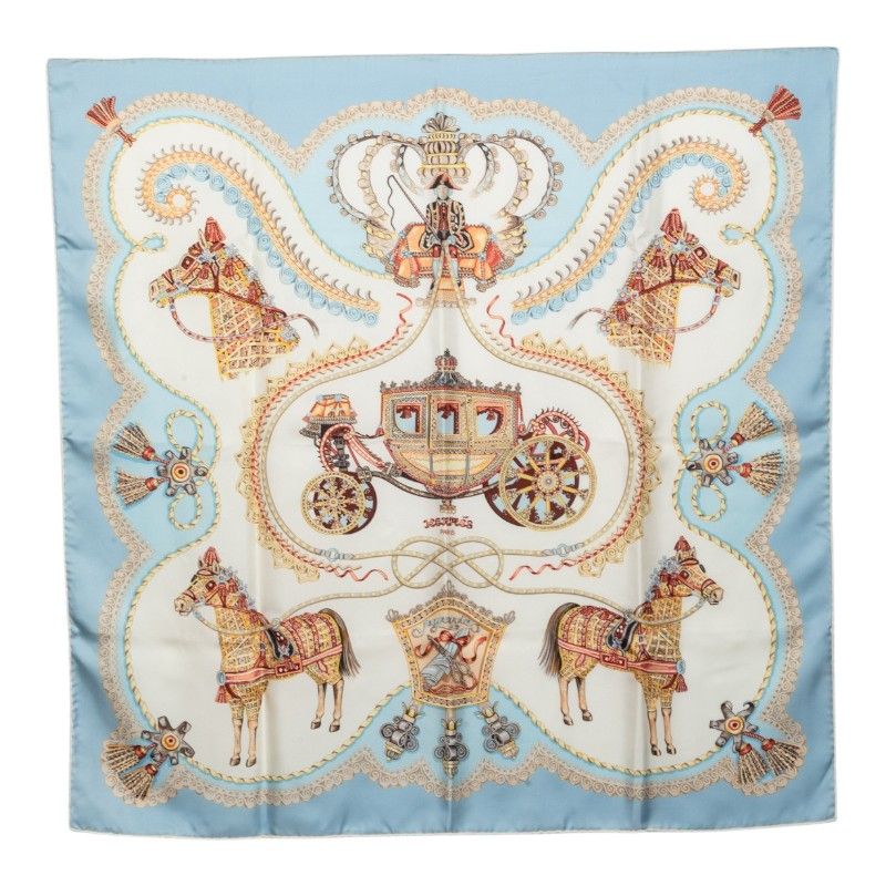 Hermes Carre 90 Paperoles Paprole Carriage and Nobility Scarf Blue Multicolor
