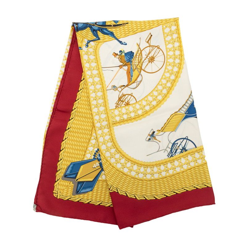 Hermes Carre 90 Voitures Paniers Cage Carriage Scarf Wine Red Multicolor Silk — view 7