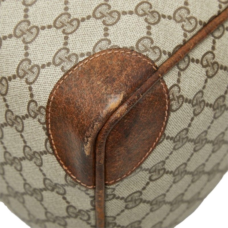 Gucci Sherry Line GG Supreme Boston Bag Beige Brown Leather — view 6