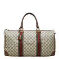 Gucci Sherry Line GG Supreme Boston Bag Beige Brown Leather