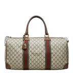 Gucci Sherry Line GG Supreme Boston Bag Beige Brown Leather