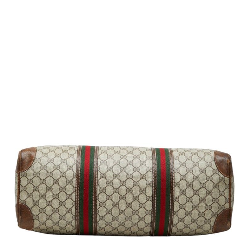 Gucci Sherry Line GG Supreme Boston Bag Beige Brown Leather — view 3