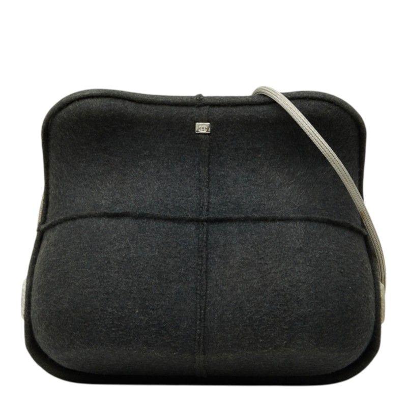 Chanel CC Logo Hip Crossbody Shoulder Bag Gray Felt