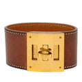 Hermes Kelly Dog Bracelet Stamp Brown Gold Leather Plated