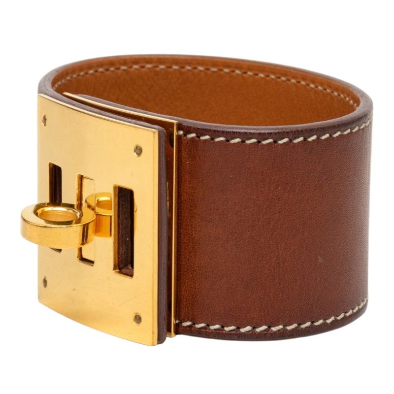 Hermes Kelly Dog Bracelet Stamp Brown Gold Leather Plated — view 2