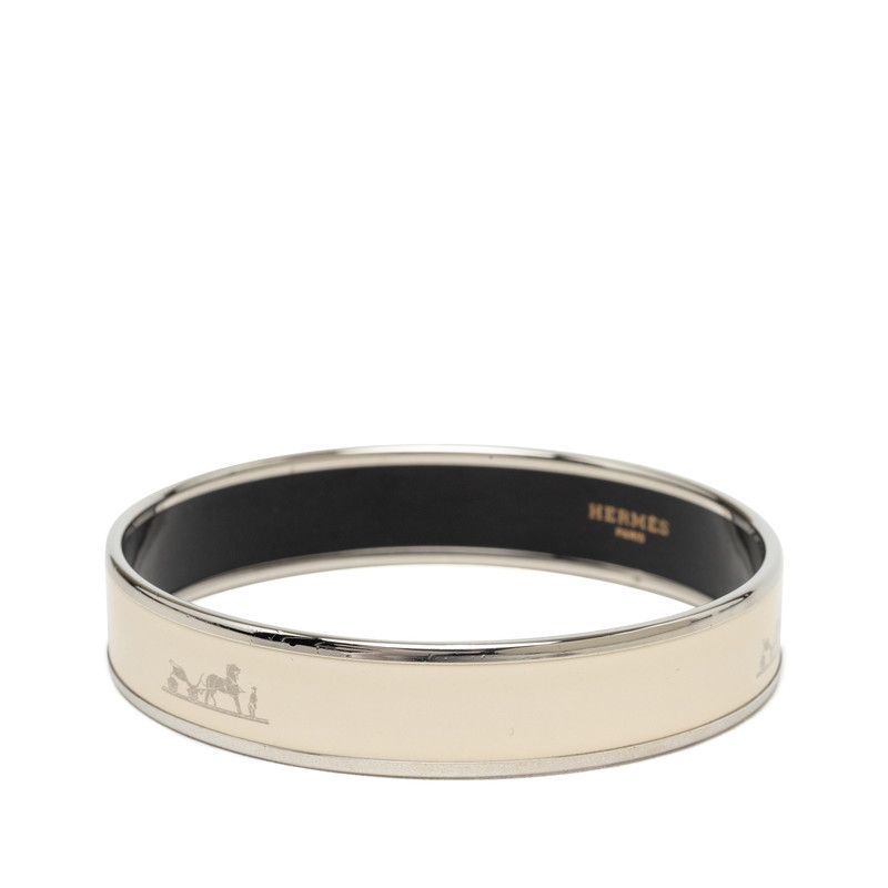 Hermes Enamel PM Bracelet Bangle Silver White Metal — view 2