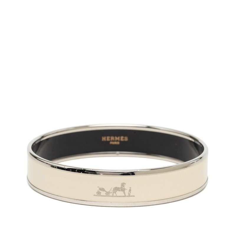 Hermes Enamel PM Bracelet Bangle Silver White Metal