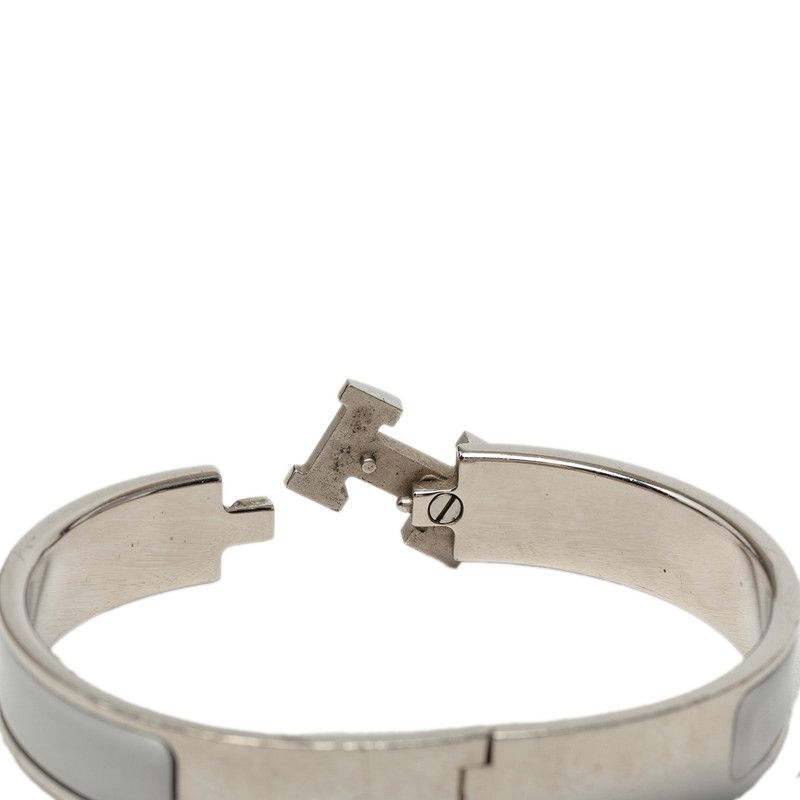 Hermes Clic H GM Enamel Bracelet Bangle Silver Ivory Gray Metal — view 4