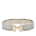 Hermes Clic H GM Enamel Bracelet Bangle Silver Ivory Gray Metal