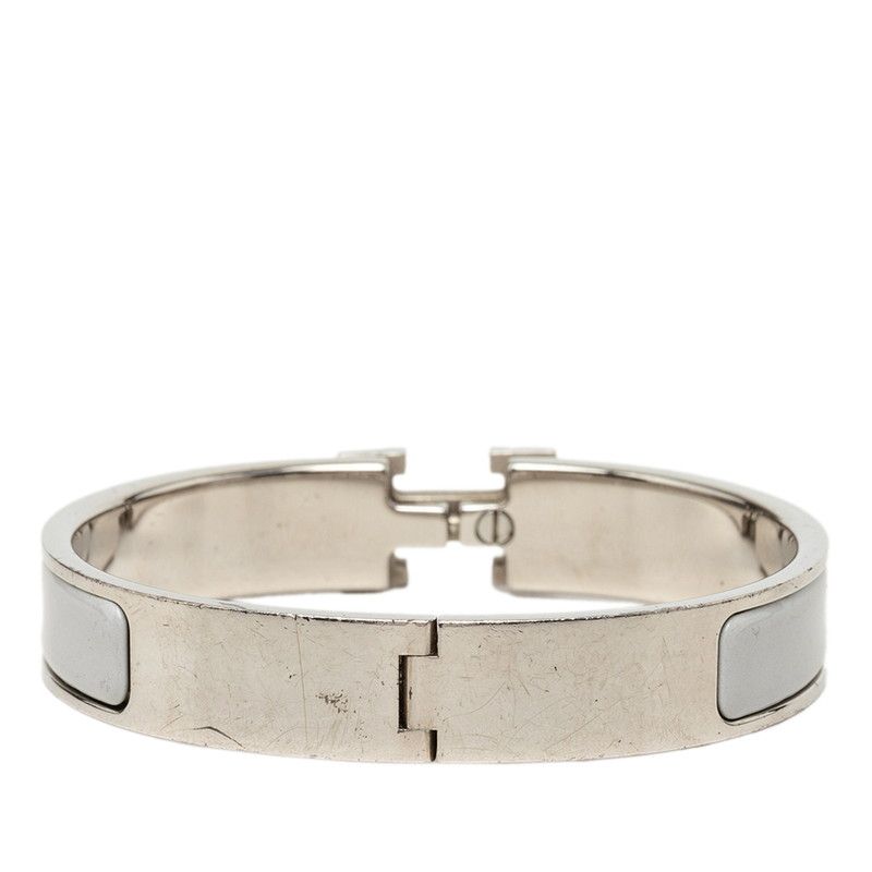 Hermes Clic H GM Enamel Bracelet Bangle Silver Ivory Gray Metal — view 3